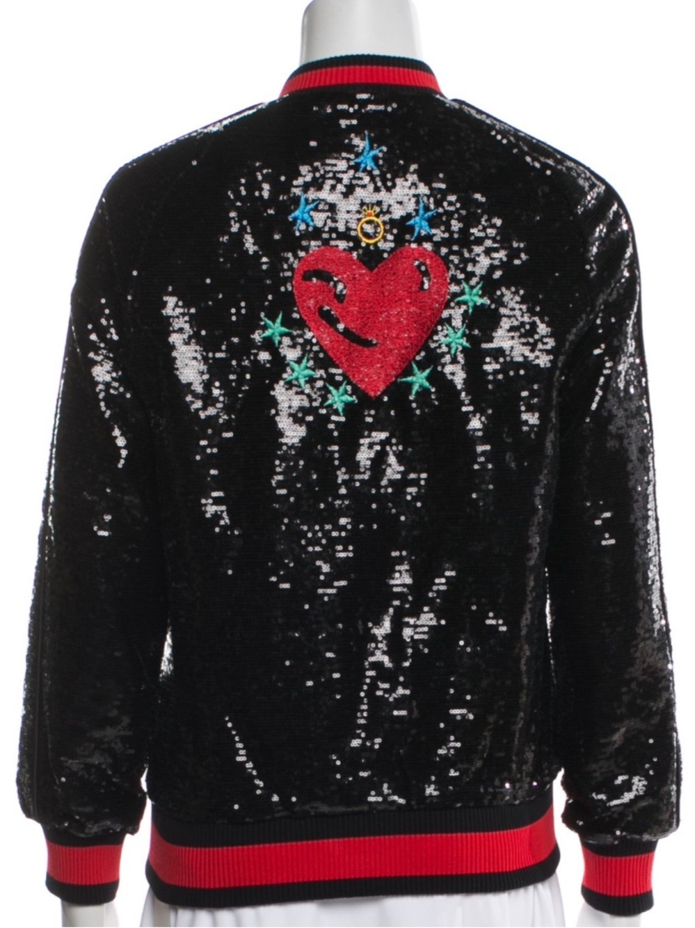 Anthropologie Maje Sequin Black Red Embroidered Bomber Moto Jacket - Picture 5 of 5